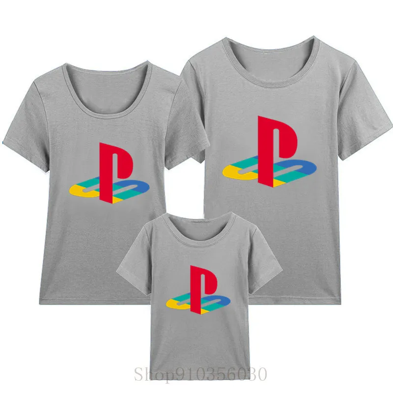 Комплекты одежды для мамы и ребенка PS playstation logo топы девочек мальчиков одежда