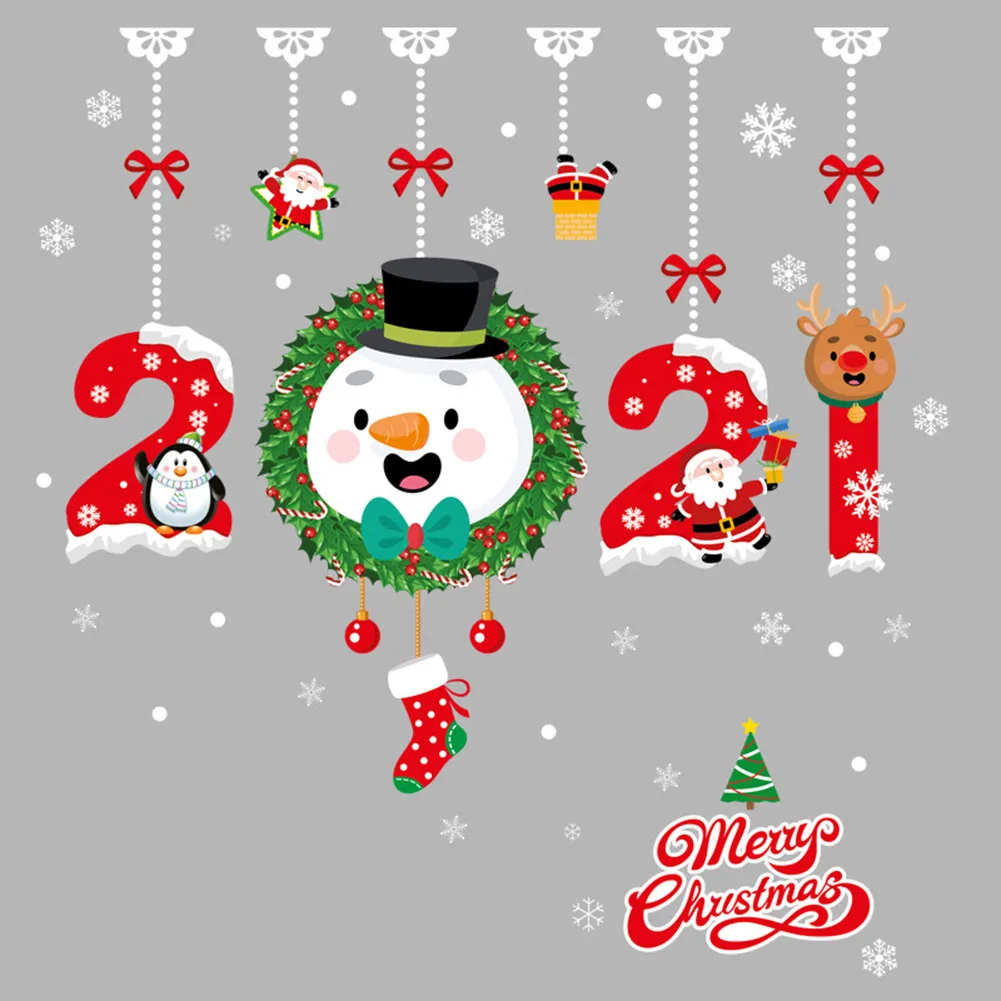 

2021 New Pvc Christmas Window Decal Santa Removable Stickers 30*45cm Art Decals Wall Home Shop Decor