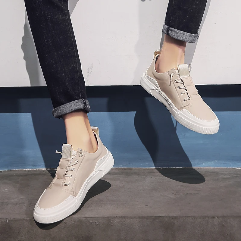 

Fashion Men Casual Sneakers Men British Style Low Top Casual Flat Shoes Lace Up Wild Casual Tide Shoes 38-44 White Flats Shoes *