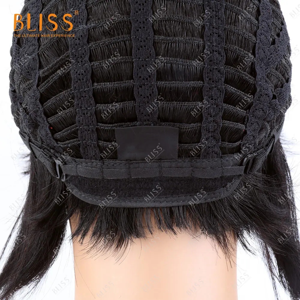 

BLISS Short Bob Wigs with Bangs For Women Pixie Cut Brazilian Human Hair Machine Made wigs Remy 120 Density Natural Dark