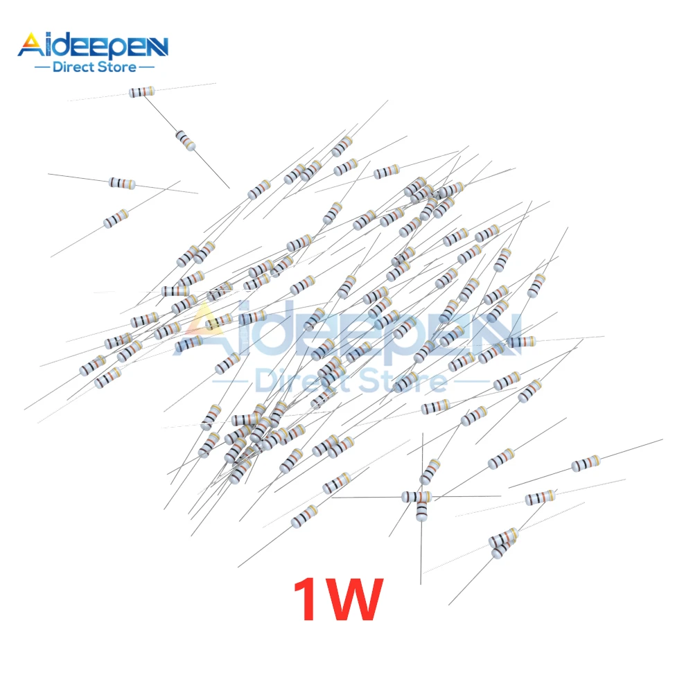100 шт. металлооксидный пленочный резистор 1 Вт 5% 1K 2 K 4 7 5 6 8 10K 15K 22K 47K 100K 220K 470K 510K 1M Ом