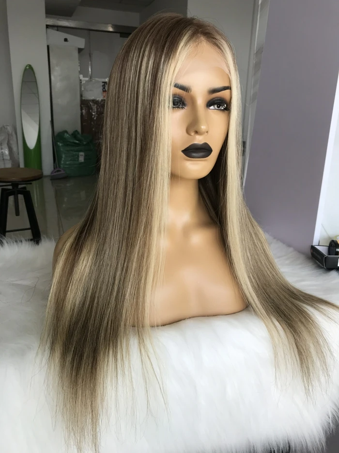 QueenKing волос полный Европейский человеческих волос парик шнурка 150% плотность CAMI Цвет T7/7/24 эффектом деграде(переход от темного к Цвет парики для женщин