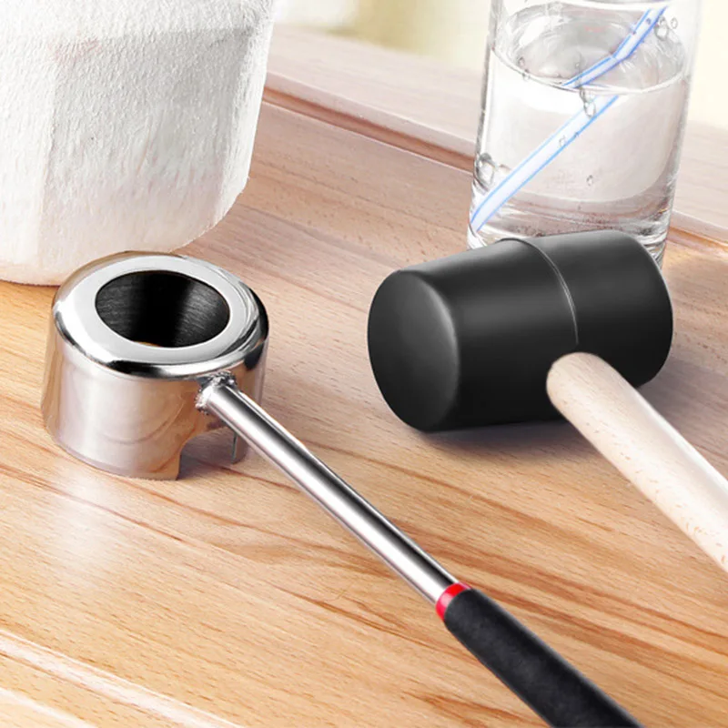 

304 Stainless Steel Coconut Opener Practical Lightweight Coconuts Hammer Meat Shaver Shell Tool Set with Wooden Handle 1 PC