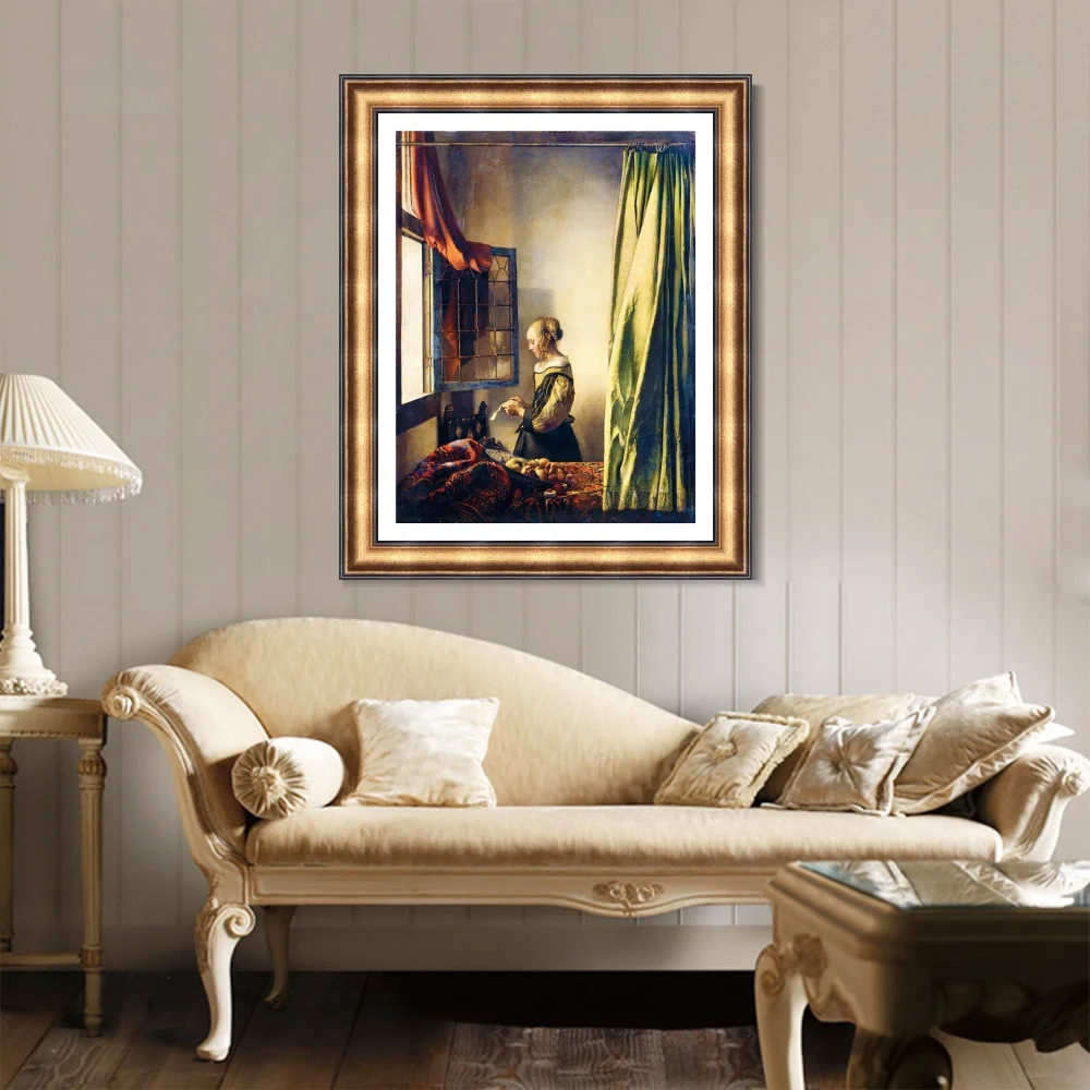 Девушка, читающая письмо от открытого ветра от Johannes Vermeer, настенный арт, плакат и печать, холст, живопись, Декор, картина для домашнего декора