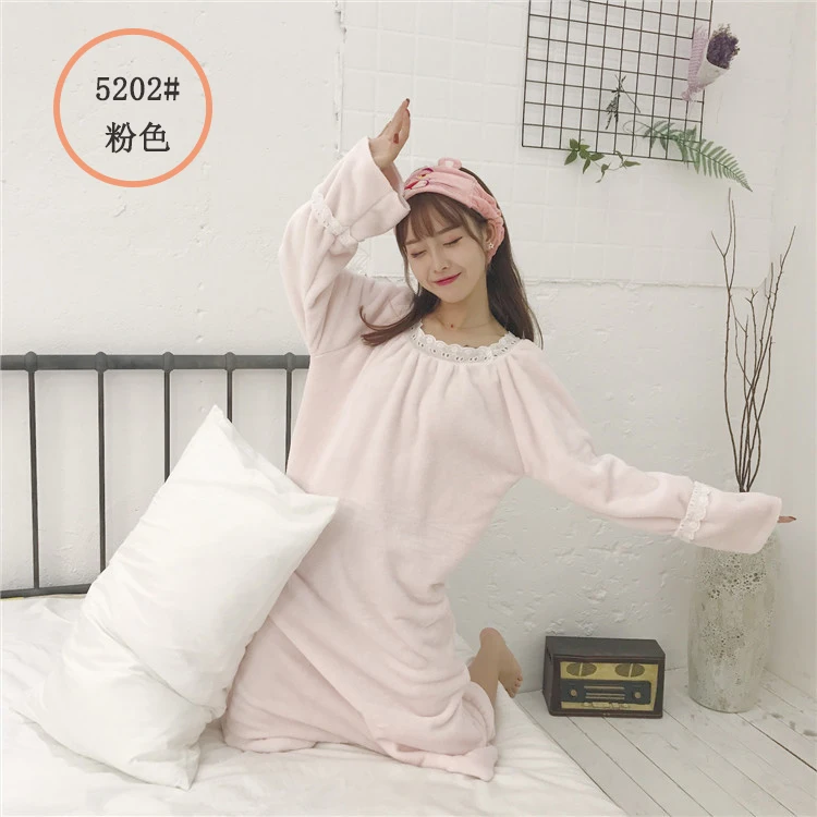 

Nightgowns Women Printed Kawaii Coral Velvet Ruffled Loose Girls Sweet Princess Casual Soft Homewear Fashion Autumn Winter Warm