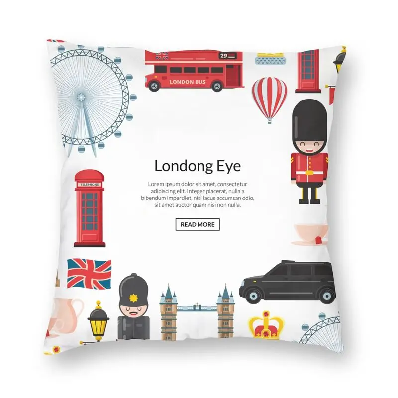 

Cartoon London Aights England Cushion Cover 45x45cm Home Decor Print British Red Bus Throw Pillow Case for Sofa Double-sided