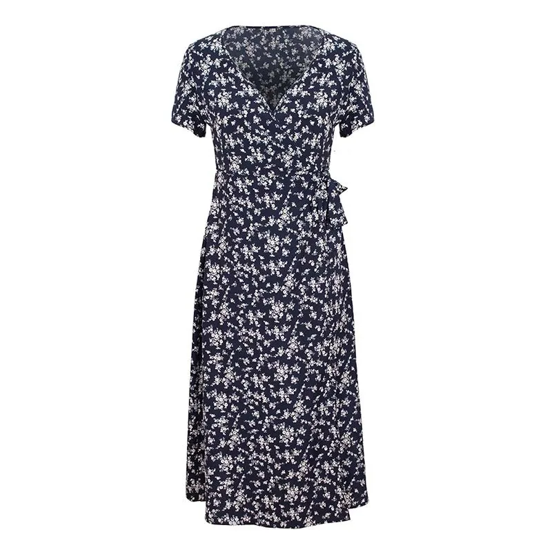 

Women's Dresses Summer Floral Fashion Plus Size V Neck Short Sleeve Casual Boho Beach Chiffon Dress Female Sexy Midi Party Dress