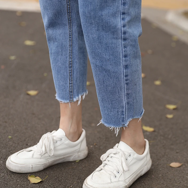 

Jeans Women Denim Simple High Waist Ankle-length All-match Korean Style Loose Straight Student Casual Womens Trousers Fashion