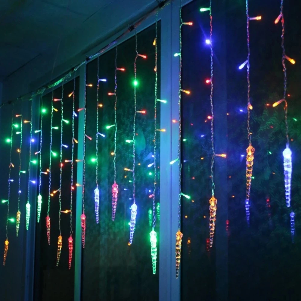 

2021 New Year's Garland Christmas Lights LED Festoon 3.5M String Garland Curtain Droop 0.4/0.5/0.6m Ice Cone Decoration Bedroom