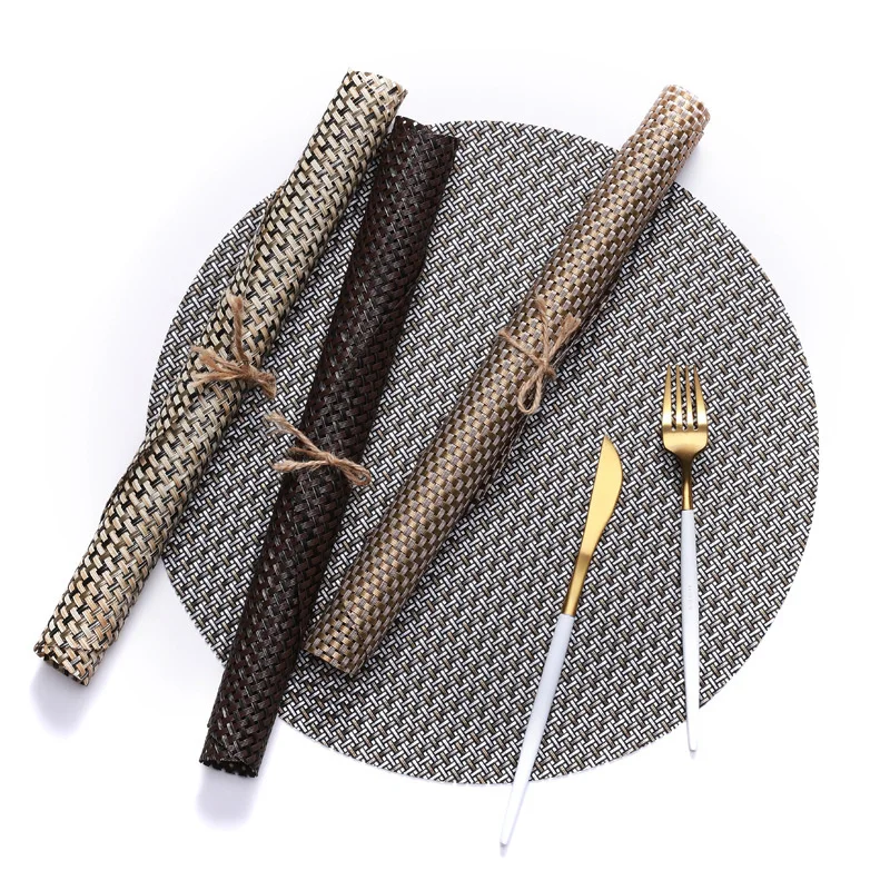 

Circular Woven PVC Kitchen Dining Mat Teslin European Anti Slip Insulation Pads Western Table Mat Cup Coaster Smart Home Decor
