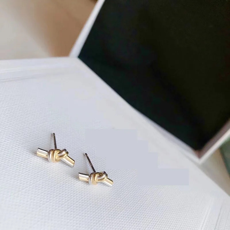 

Women's S925 Sterling Silver Knotted Two-tone Earrings Original Fashion Simple Design High Quality Exquisite Jewelry Gift