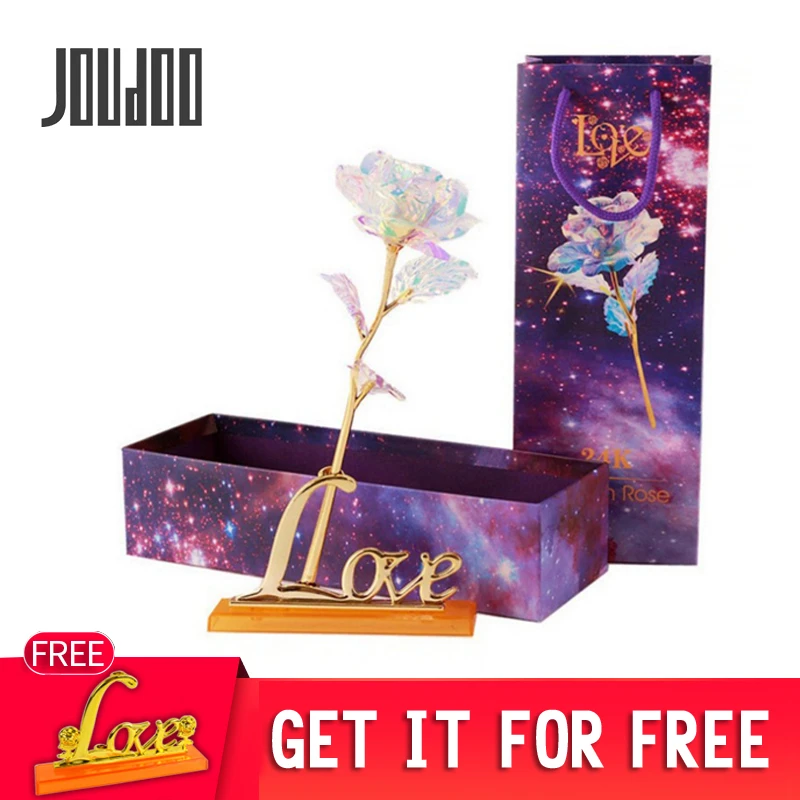 

JOUDOO 24K Foil Plated Rose Artificial Flower Valentine's Day Forever Love Fake Flowers Lighting Flowers Home Decoration Rose