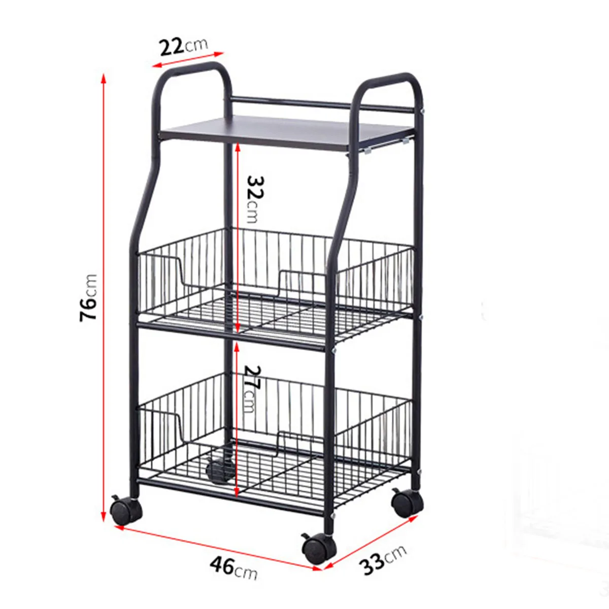 

Kitchen Furniture 3 Tier Storage Trolley Cart Kitchen Organizer Bathroom Movable Shelf Wheels Household Stand Holder Rack