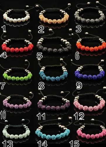 

ftg345g 10mm Hotsale Mix Micro Pave Disco Ball Beads Bangles Bracelet Lot jewelry Christmas Gift crystal