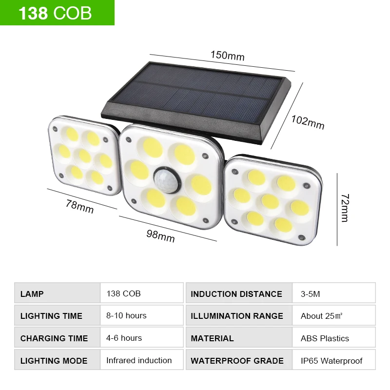 

Solar Led Light Outdoor Wall Light LED Three-head Rotatable Light Landscape Courtyard Wall Lamp Garden Waterproof Street Light