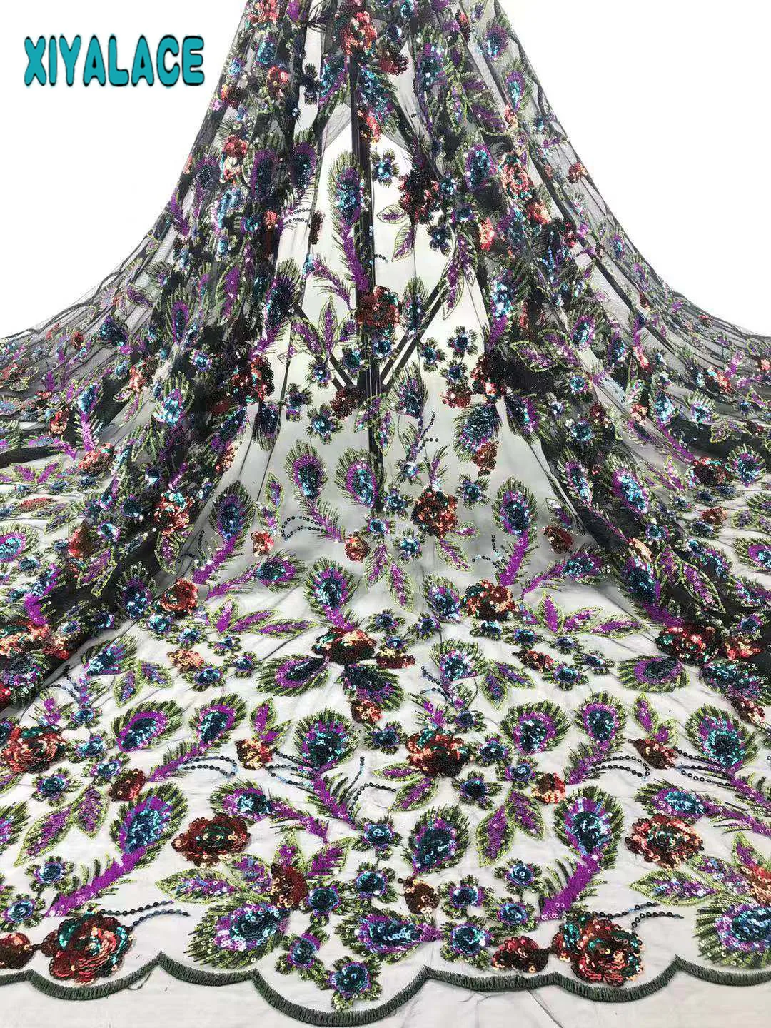 Уникальная кружевная ткань с блестками нигерийский кружевной материал