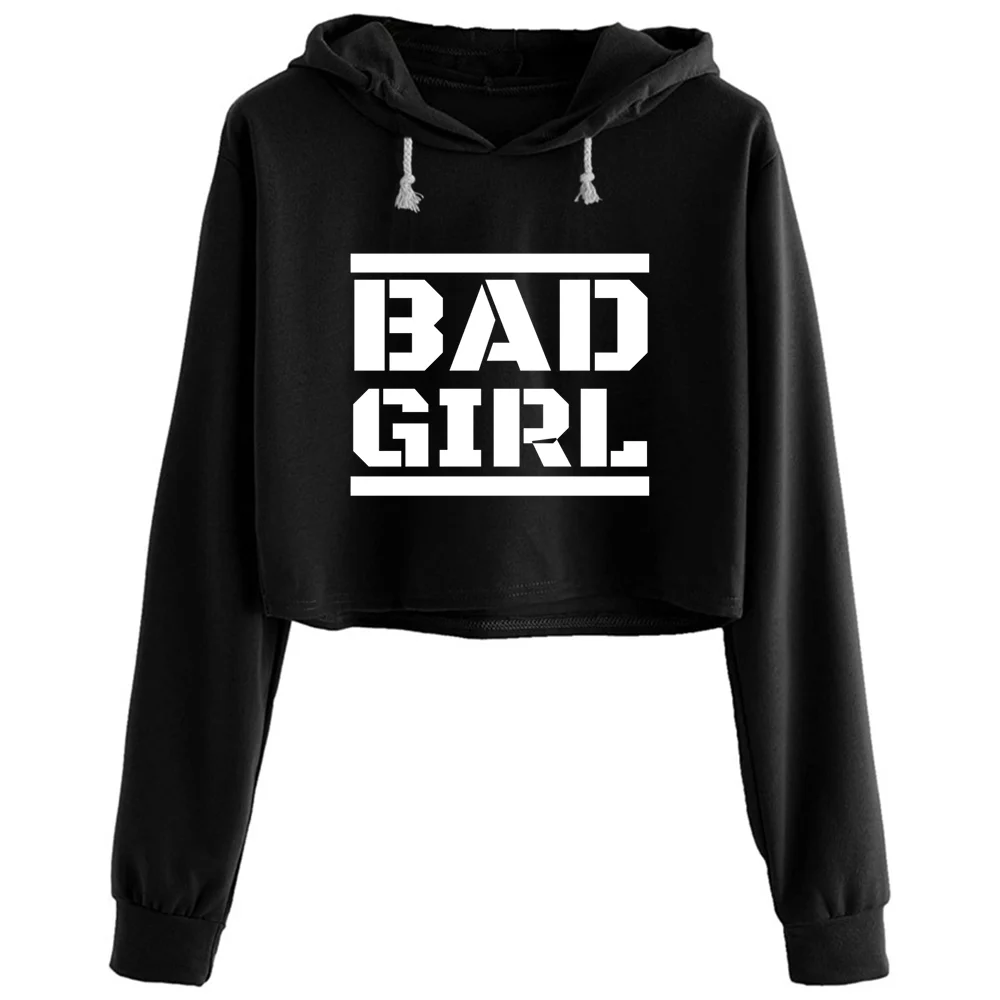 

Bad Girl Crop Hoodies Women Emo Aesthetic Kpop Korean Pullover For Girls