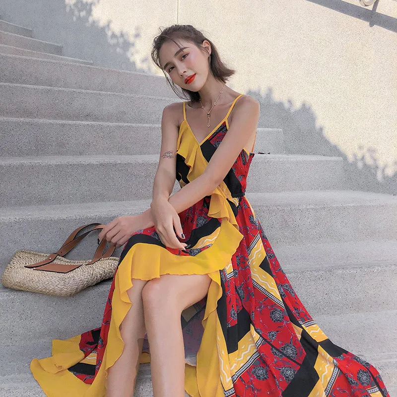 Летнее винтажное пляжное платье в богемном стиле для отпуска на море Новинка 2020