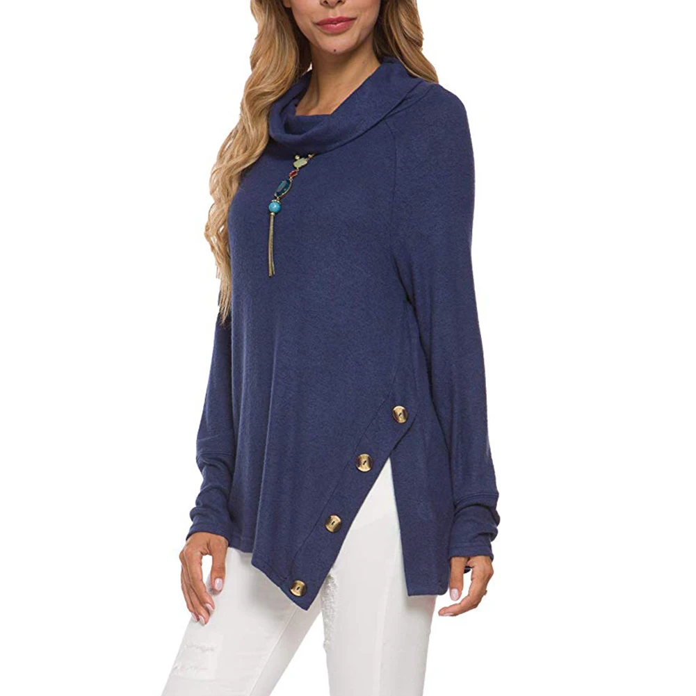 Стильные женские топы свободного кроя с длинным рукавом и воротником хомутом