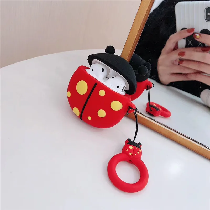 Симпатичные 3D Божья коровка противоударные корпусы гарнитурные для Apple Airpods 2 Беспроводная bluetooth-гарнитура силиконовый защитный чехол