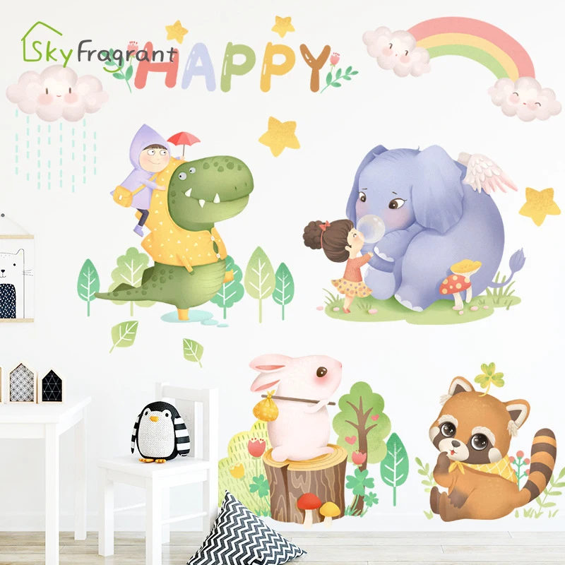 

Cute Animals Elephant Home Decoration Removable Sticker Bedroom Baby Room Kids Room Decor Wall Stickers Waterproof Self Adhesive