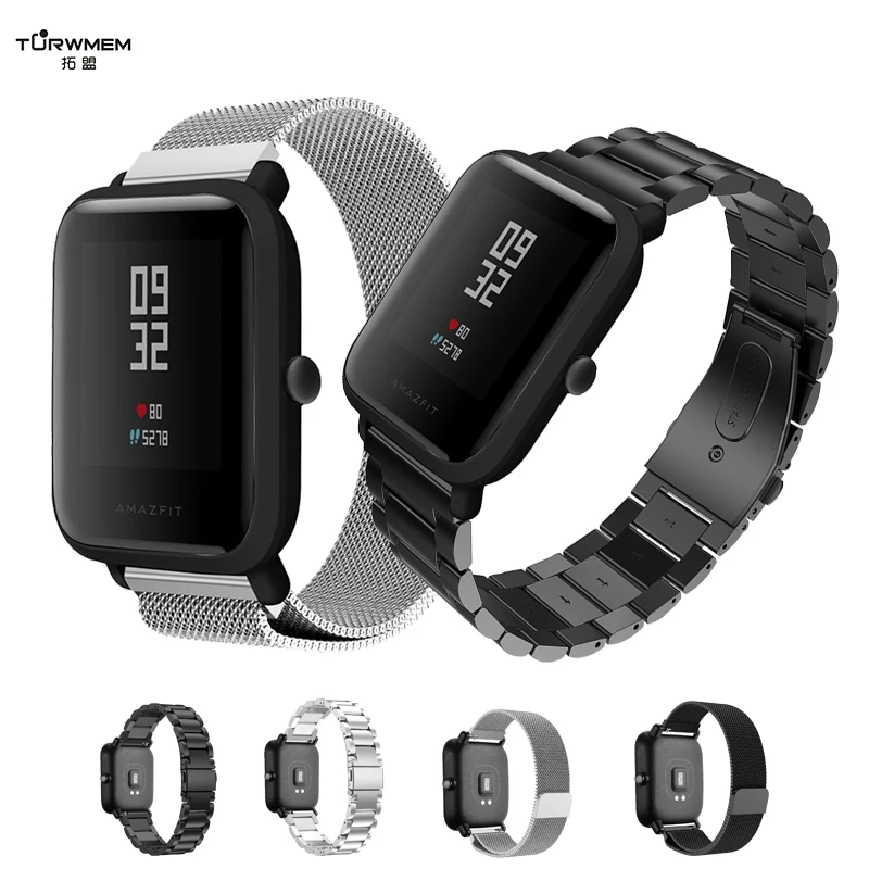 20 мм ремешок для Xiaomi Huami Amazfit Youth умные часы металлический браслет из нержавеющей стали Сменный ремень для Amazfit Bip наручные часы