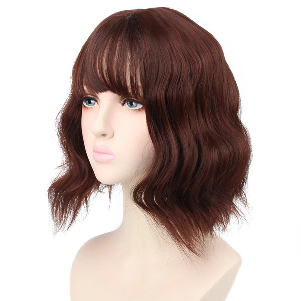 Pageup Short Natural Wave Synthetic Wig For Black Women Purple Wigs with Bangs Heat Resistant Fiber Hair Wigs