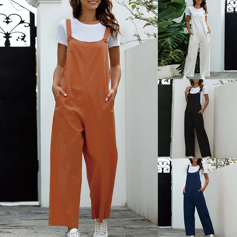 

Women Summer Overalls Casual Loose Jumpsuit Retro Long Overalls
