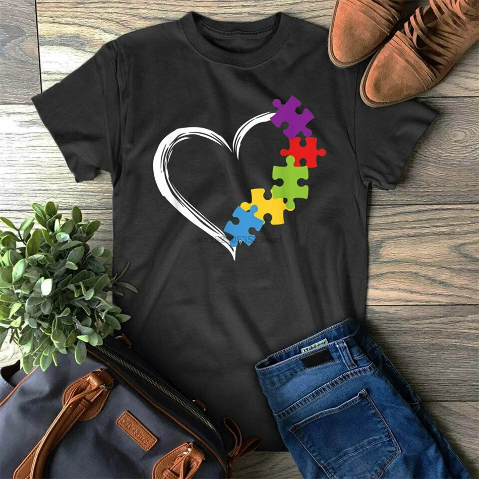 Модная футболка с надписью Love Ribbon Heart паззл осведомленность об аутизме Gift|Мужские