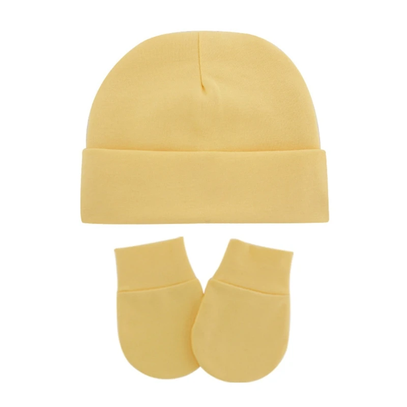 Newborn Infants Face Protection Scratch Mittens Warm Cap Kit Baby Anti Scratching Cotton Gloves+Hat Set