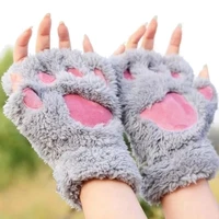 women bear plush cat paw claw furry gloves winter faux fur cute kitty fingerless mittens cosplay party for girls gl0318