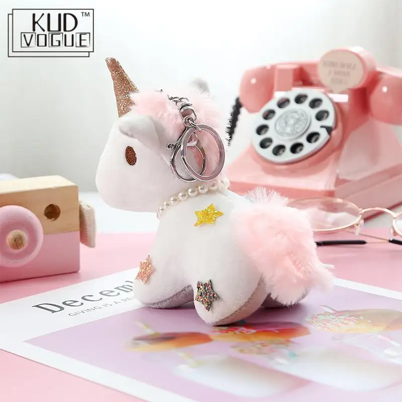 Брелок для ключей с пушистым помпоном в виде единорога брелок мех кролика шар