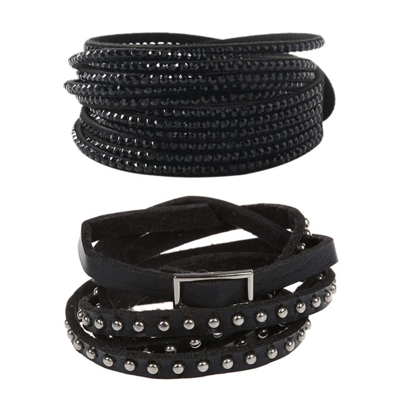 

1 шт., Женский многослойный браслет из искусственной кожи с заклепками