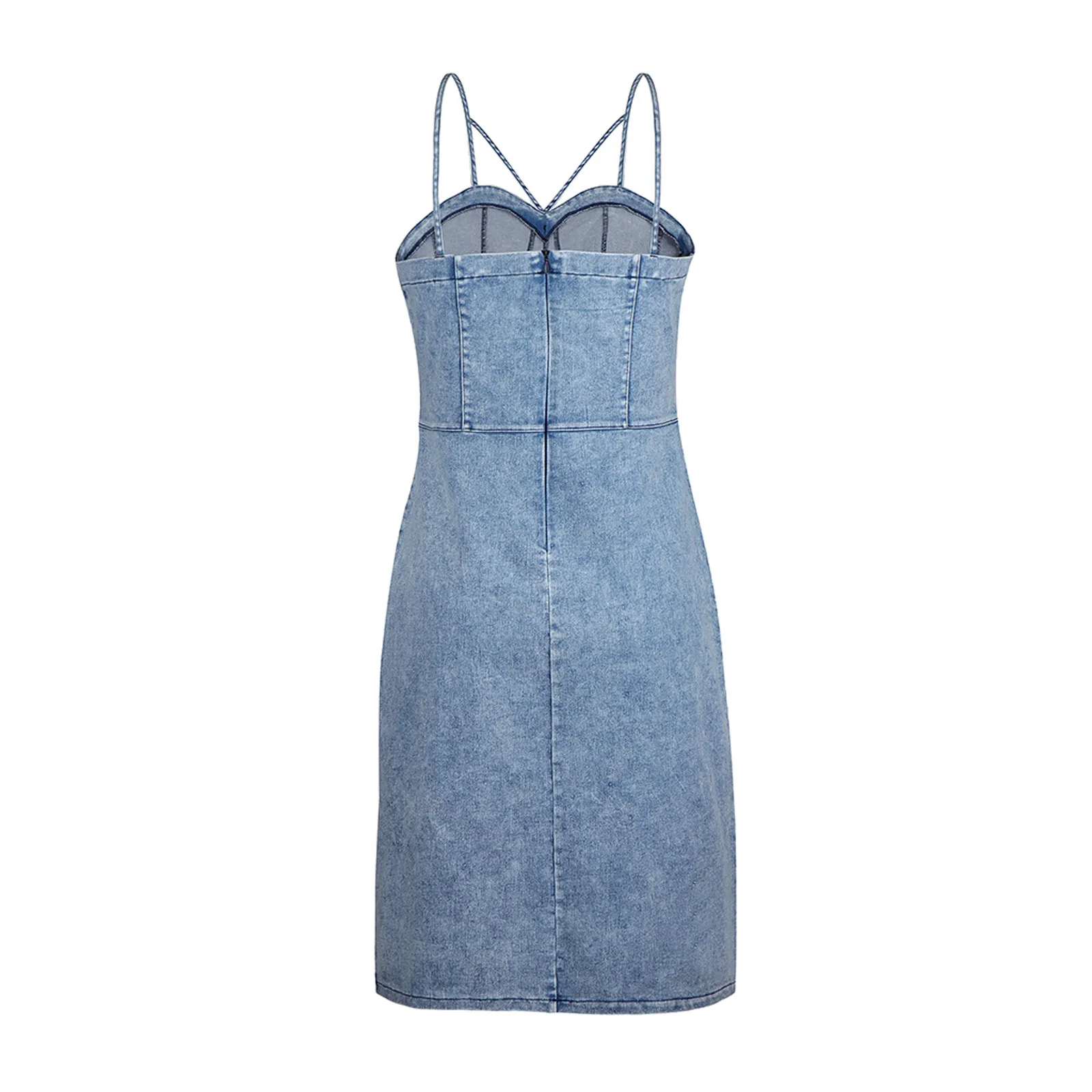 

Women's Summer Sundresses Women Elastic Fake Denim Jean Skinny Body Lace Up Hip Package Party Mini Dresses 2021