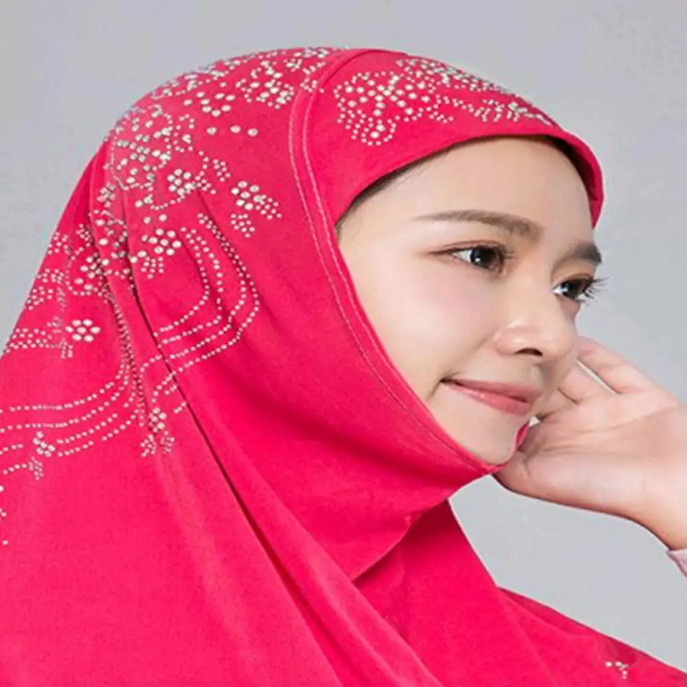

Pretty Turban Head Wrap Scarf Rhinestone Chic Elastic Special Breathable Women Shiny Printing Long Scarf Shawls for Anniversary