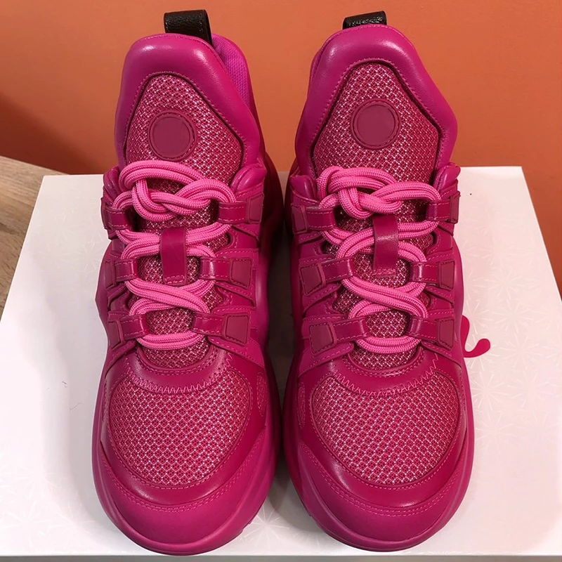 

Casual Mesh Platform Sneakers Female Lace Up High Heels Shoes Thick Bottom Breathable Height Increasing Casual Shoes Women