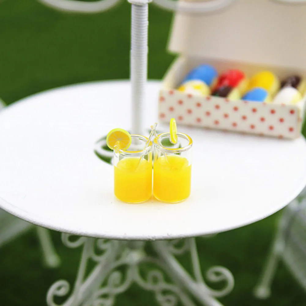 

2pcs Toy Water Cup Miniature Dollhouse Orange Juice Lemon For Children Mini Cute Miniature Dollhouse Accessory