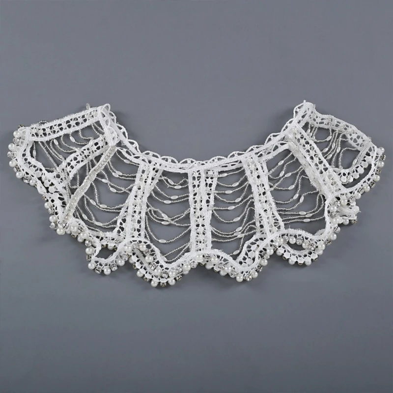 

Faux Pearl Rhinestone Beading Bib Necklace Wedding Jewelry Shoulder Chain Shawl