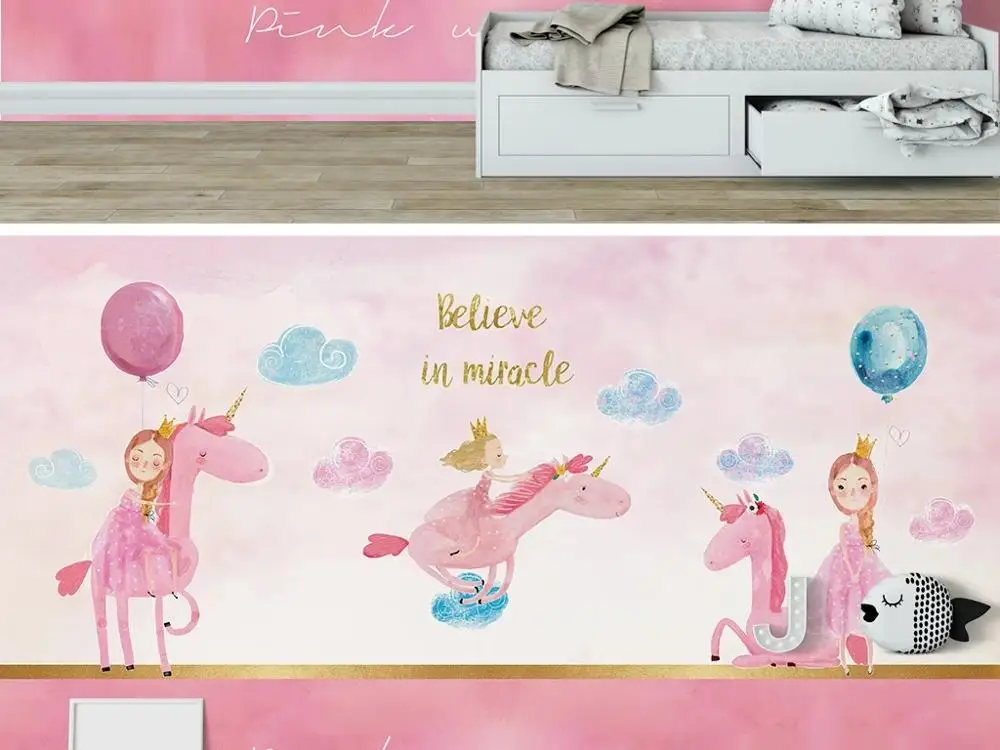 Большие настенные 3D обои на заказ скандинавский мультяшный креативный Единорог