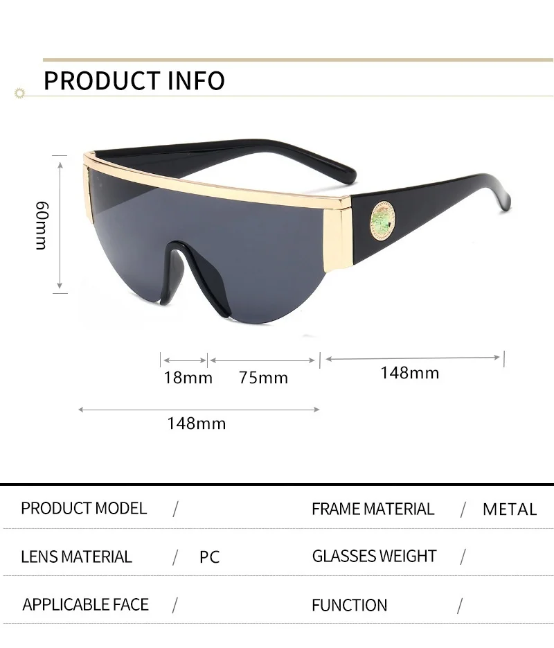 

Men One Piece Beauty Head Sunglasses Classic Women Half Frame Sun glasses Siamese Lens Gradient Eyeglasses UV400