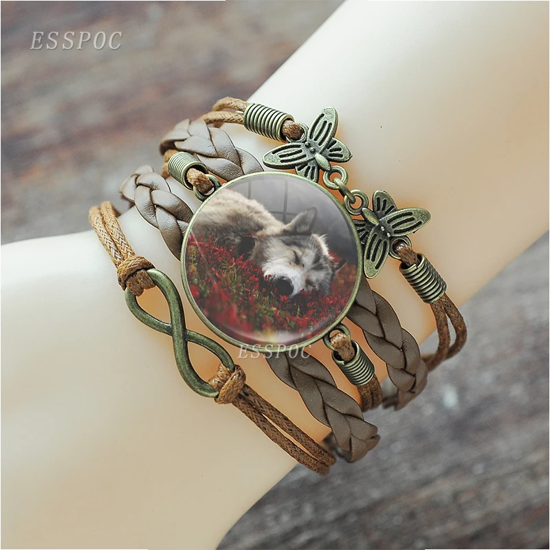 Воющий волк браслеты для женщин Мода Волк и луна ночь стекло бусина кабошон