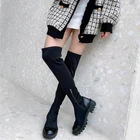 Модные черные сапоги до колена 2021, женские облегающие зимние сапоги на массивном каблуке, бархатные эластичные сапоги, повседневные замшевые длинные сапоги в стиле пэчворк