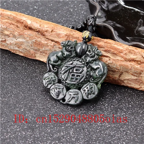 Натуральный черный зеленый нефрит Китайский тигр ожерельлье из бисера