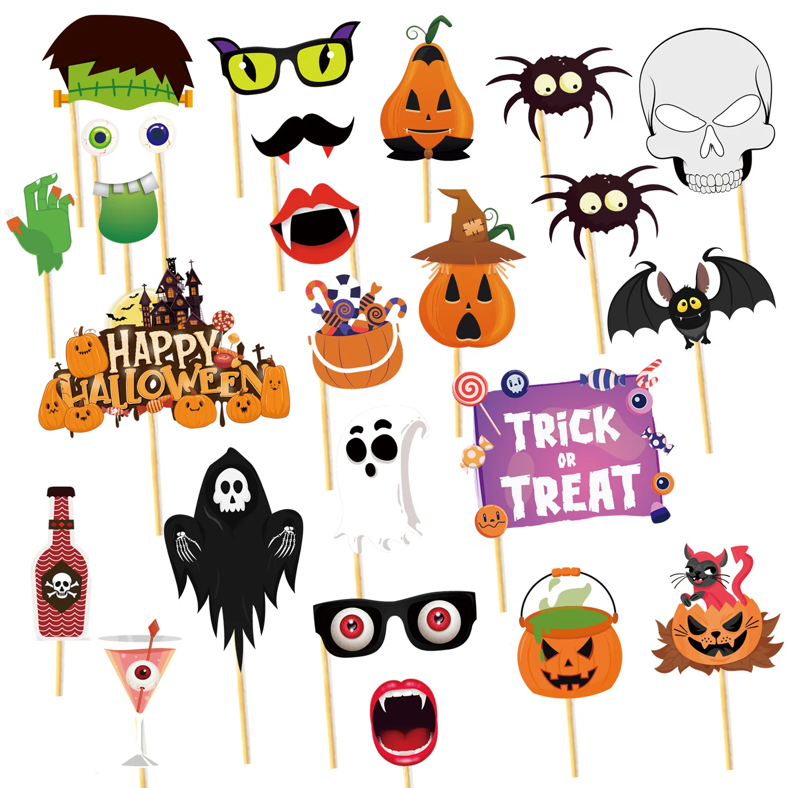

25-piece Set of Halloween Photo Props Skull Head Horror Eyeball Decoration for Halloween Dance Party