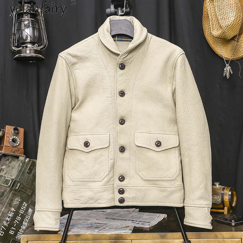 

Мужская кожаная куртка из оленьей кожи, винтажная мотоциклетная куртка из натуральной кожи, KJ6730, весна-осень 2021