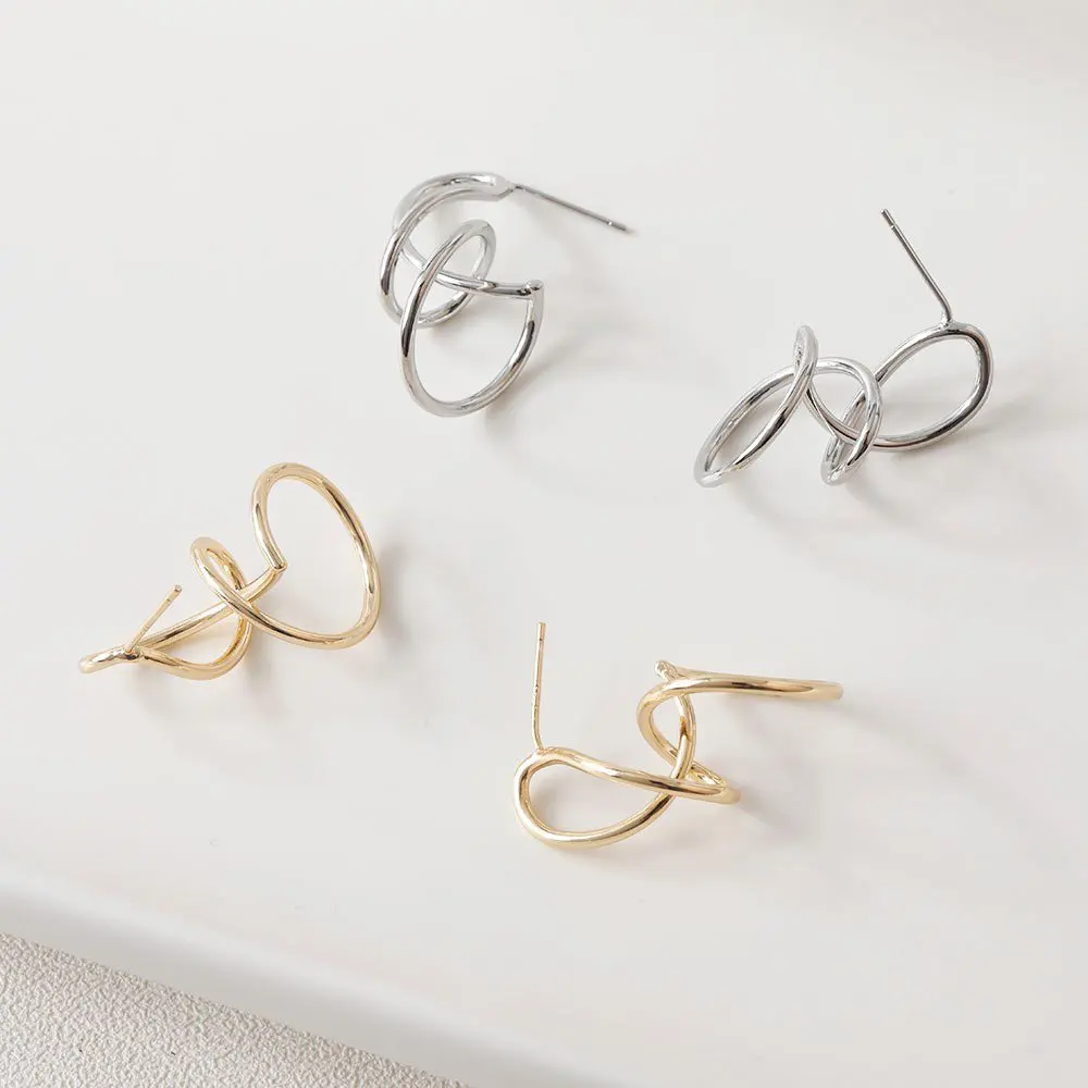 

2PCS Women Large Stud Earrings Brass Fashion Irregular Design Jewelry Findings 14k Gold Plated Stud Earrings Circle