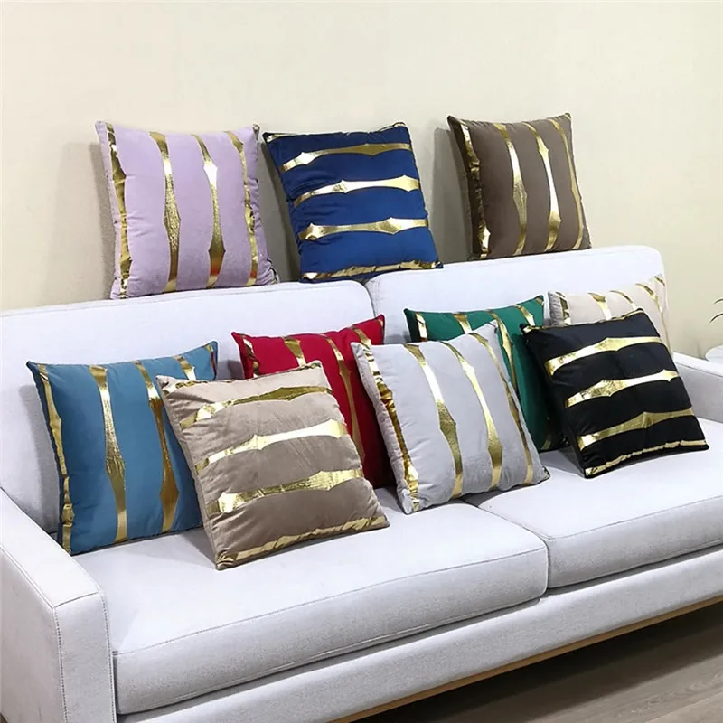 Fuwatacchi Gold Foli Geometric Lines Cushion Cover Striped Velvet Pillow Covers For Home Sofa Chair Decorative Throw Pillowcases | Дом и сад