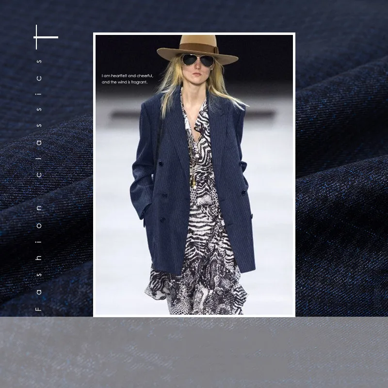 

Высококачественная Синяя Клетчатая одежда, пальто, костюм, композитный жилет, ткань стрейч окрашенная в пряжку в стиле ретро, ширина 146 см