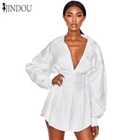 2020 wholesale white oversize button down puff sleeve womens short polo shirt dress