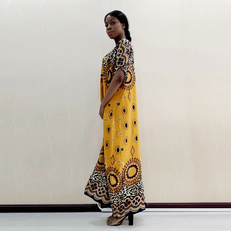 Желто зеленое модное платье макси с принтом 2019 новые свободные африканские
